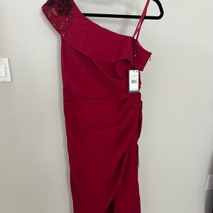 Adrianna Papell One-Shoulder Dress in Deep Red